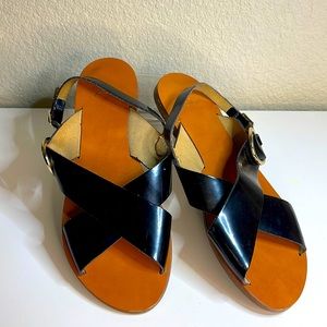 J. Crew Black Patent Cross Front Sandals - 10